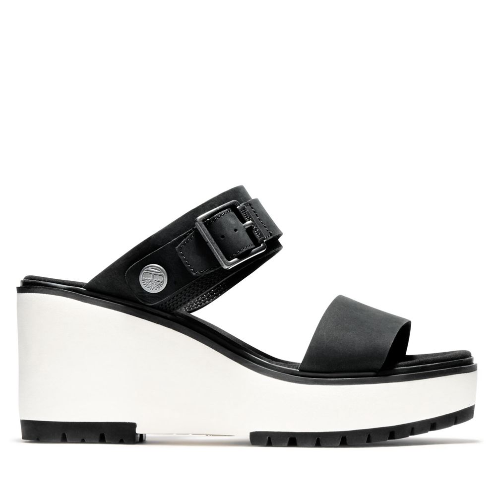 Timberland Womens Sandals Koralyn Wedge - Black/White - India TM3501642